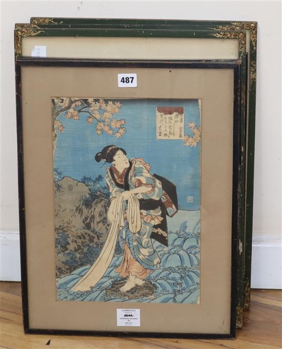 Japanese School, 6 assorted woodblock prints, largest 36 x 24cm